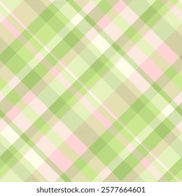 Woven textile pattern plaid, tone check background tartan. Comfortable seamless vector texture fabric in light and lime colors palette.