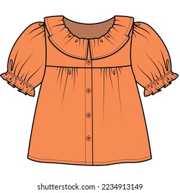 HORMIGÓN SUPERIOR CON DETALLE FRILL PARA NIÑAS PEQUEÑAS Y NIÑAS BEBÉS EN VECTOR EDITABLE