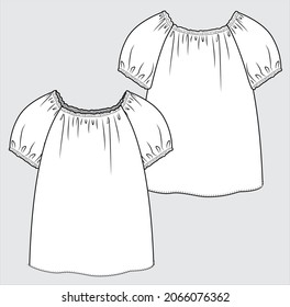 WOVEN TOP WITH RAGLAN SLEEVES FOR WOMEN AND GIRLS IN VECTOR