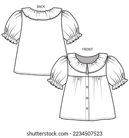WOVEN TOP WITHFRILL DETAIL FOR TODDLER GIRL AND BABY GIRLS IN EDITABLE VECTOR