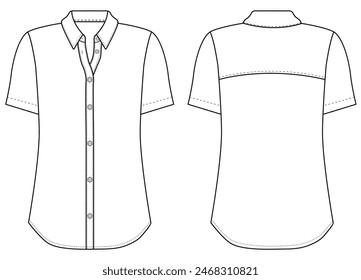 woven top for women office wear in editable vector file sleeve Curved hem formal shirt for girls vector illustration
