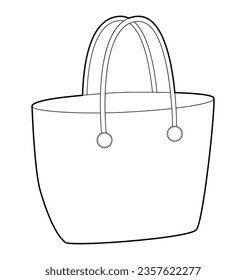 Woven tote bag silhouette. Fashion accessory technical illustration. Vector satchel front 3-4 view for Men, women, unisex style, flat handbag CAD mockup sketch outline isolated