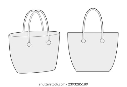 Woven tote bag silhouette. Fashion accessory technical illustration. Vector satchel front 3-4 view for Men, women, unisex style, flat handbag CAD mockup sketch outline isolated