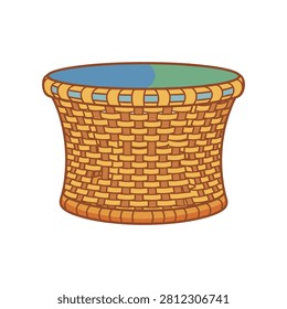 Woven wicker storage basket with blue liner container interior material basketry illustration accessory textured