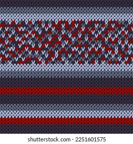 Woven yarn knit vector seamless pattern. Warm pulloverstriped jersey textile. Craft knitted fabric striped ornament. Fiber knitting clothing pattern. Norwegian soft textured knitting.