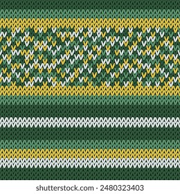 Gewebtes Garn gestrickte Vektorgrafik nahtloses Muster. Winterpullover gestreiftes Jersey-Textil. Handwerkliche Stricktextur Ornament. Faden-Strick-Kleidungsmuster. Schöne Nahaufnahme Plaid Stricken.