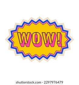 Wow from 2000. Vector illustration of y2k, 2000s, 1990s, graphic design. Comic element for sticker, poster, graphic tee print, bullet journal cover, card. Bright colors