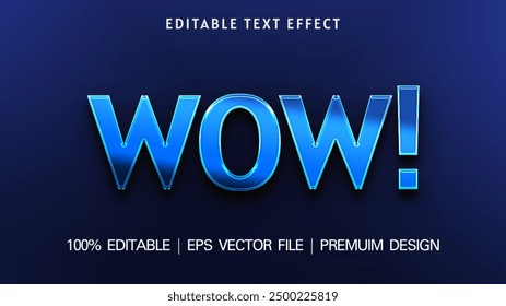 Wow 3d editable efecto de texto, fuente editable, tipografía, texto 3d. Plantilla de Vector