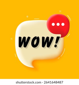 Wow. 3D speech bubble with bold lettering. Colorful pop art style. Vector illustration for business, motivation, and advertising.