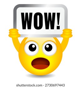 Wow asombrado emoji cara Vector de dibujos animados sobre fondo blanco