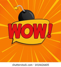 WOW Background with Speech Bubble and Bomb in Pop Art Style. Vector Illustration EPS10