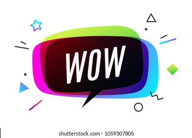 Wow Banner, bolha de fala, cartaz e conceito de adesivo, estilo geométrico com texto WOW. Mensagem ícone bolha de fala Wow com nuvem talk para banner, cartaz, web. Fundo branco. Ilustração vetorial