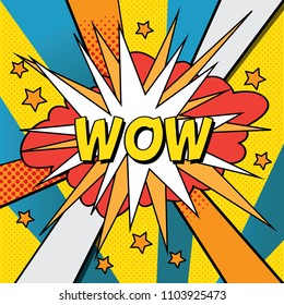 Wow banner vector comic pop art style blank. Comic book style pop art abstract illustration. Halftone book design.