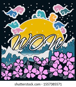 wow, beautiful greeting card background or banner with sea and flower theme. design illustration