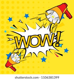 wow, beautiful greeting card label or background with comic speaker theme