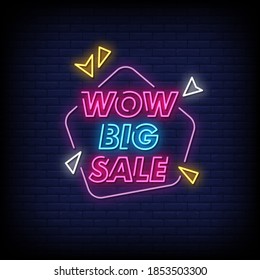 Wow Big Sale Neon Signs Style Text Vector