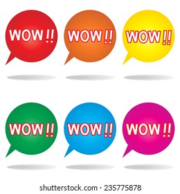 wow : bubble speech : colorful vector on white background