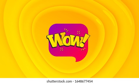 Wow chat bubble badge. Geometric plastic design banner. Discount banner shape. Sale coupon icon. Orange shape background. Promotional plastic flyer design. Wow bubble promotion banner. Vector