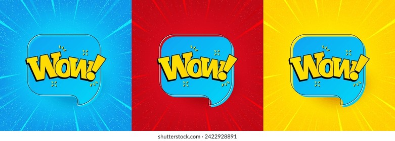 Wow chat bubble banner. Sunburst offer banner, flyer or poster. Discount sticker shape. Sale coupon icon. Wow bubble promo event banner. Starburst pop art coupon. Special deal. Vector