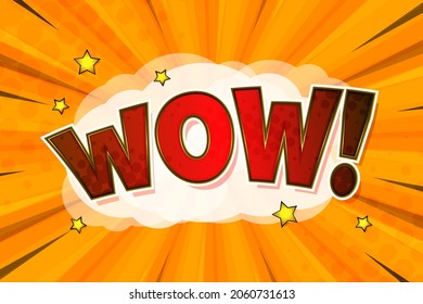 wow comic background with cloud and stars on yellow. vector illustration