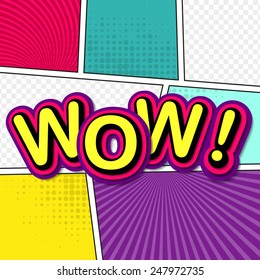 Wow. Comic background pop-art style. Colorful vector illustration. Bright cartoon comic