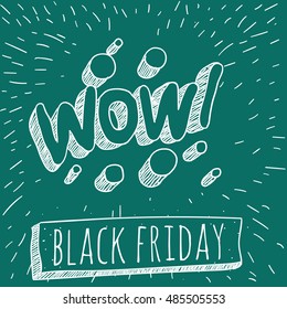 Wow comic book vector doodle. Black Friday  retro style mock up.