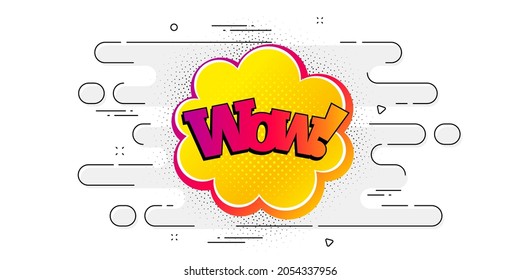 Wow comic bubble banner. Geometric ad banner on flow pattern. Discount sticker shape. Sale coupon icon. Transition pattern cover. Wow bubble label. Vector