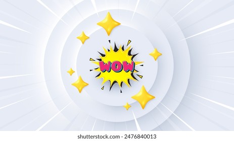 Wow comic bubble banner. Neumorphic offer 3d banner, coupon. Discount sticker shape. Sale coupon icon. Wow bubble promo event background. Sunburst banner, flyer or poster. Vector