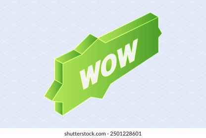 Wow comic bubble speech. 3d isometric vector illustration