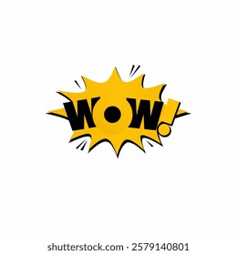 Wow! comic speech bubble or shout yellow balloon in trendy flat art