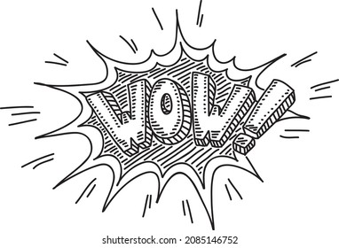 Wow comic speech bubble - sketchy hand-drawn vector illustration.