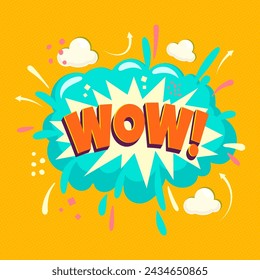 Wow - comic speech bubble, text sound effect. Colorful vector illustration of explosion in cartoon style.