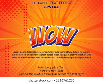 wow comic style text effect, font editable, typography, 3d text. vector template