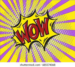 wow comic text art cartoon design style retro vector stock