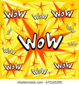 WOW comics sound effect with halftone pattern on yellow background Web site page and mobile app design vector element.