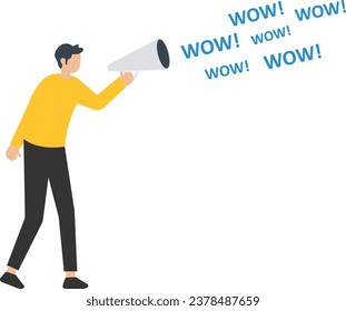 Wow, Communicate message, announce job vacancy for hiring, shouting promotion or company communication, warning alert or beware or important message concept

