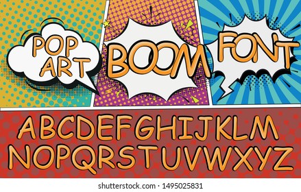 Wow. Creative high detail font for your design. The alphabet in the style of comics. Graphics pop - art. Bright cartoon comic. 3d letters.