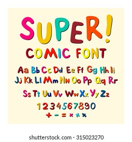 Wow. Creative high detail font for your design. The alphabet in the style of comics. Graphics pop - art on transparent background. Bright cartoon comic. 3d letters.