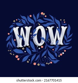 Wow. Cute hand drawn doodle lettering postcard. Lettering art for poster, banner, web, t-shirt design.