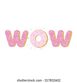 wow donut vector illustration multicolored sweet food postcard card poster