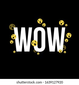 Wow Emoji Reaction. Flying OMG Emoticons. Social Media Vector Illustration On Black Background 