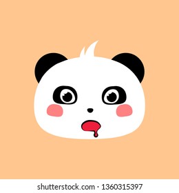 Wow emotion little kawaii panda face. Surprised vector emoji. Vector illustration.