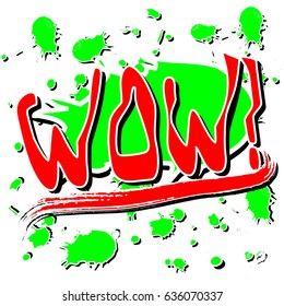 Wow Explosion Word Label. Bright Color Pop Art Style. Vector Illustration