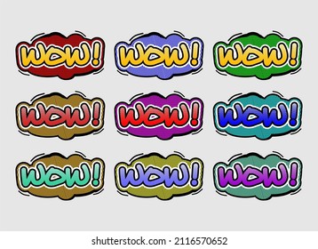 WOW expression cartoon vector image with various color choices.