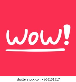 Wow! Flat vector hand drawn illustration on red background.