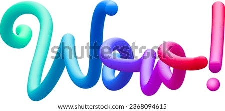 Wow fluid text with dynamic curved lines made of blended colorful circles. Vector illustration.