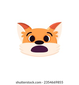 Wow fox face. Shocked animal portrait. Cartoon character. Flat vector illustration isolated on white background