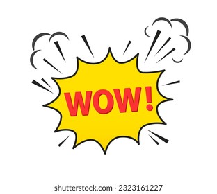 Guau, divertido logo de un icono gráfico. Las letras del cómic wow. Caricatura al estilo retro del arte pop. Efectos de sonido de texto cómico. EPS 10. Ilustración del vector