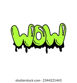Wow graffiti lettering. Hand drawn bright inscription in 90s street style. Vector illustration for t shirt print, retro design