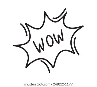 Wow Hand drawn cloud speech bubble element wow text. Explosion cloud icon. Isolated Comic doodle sketch style. Vector illustration